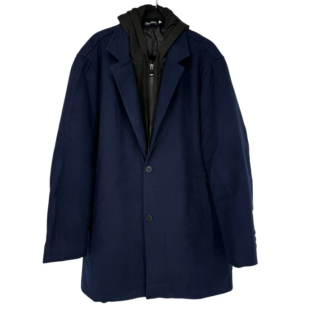 Flex Supply Mens Navy Blue Coat Detachable Black Hooded Bib Jacket‎ 2XL